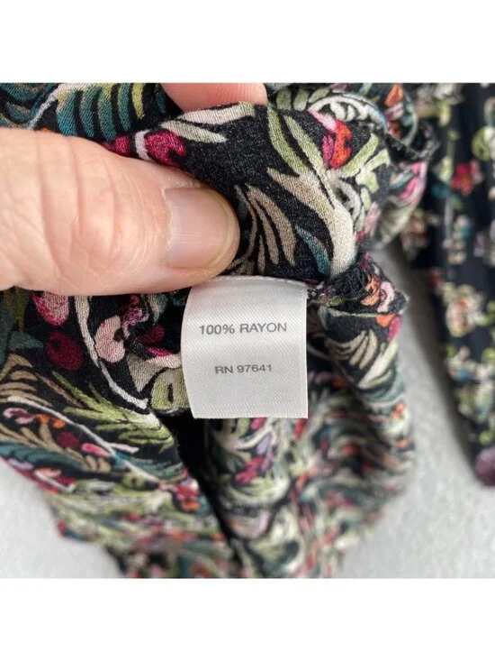 J Jill Top Womens Medium Black Multi Floral Tunic Long Sleeves Pullover Blouse - Picture 6 of 10